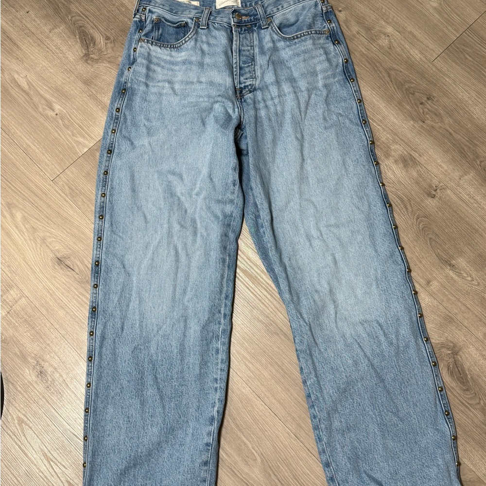 Light Wash Studded Straight Leg Jeans